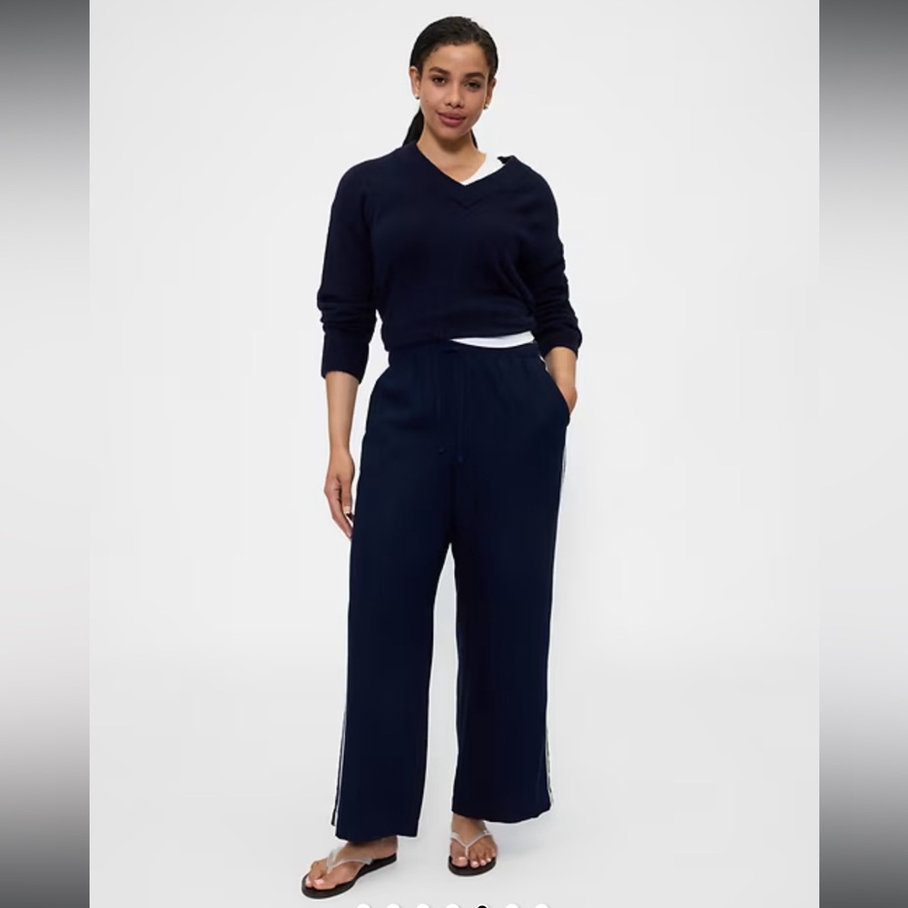 Gap Mid Rise Linen-Blend Wide-Leg Pants Navy XXL NWT - Picture 6 of 11